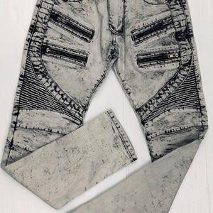 Men’s Slim-Fit Moto Biker Zipper Pockets Fashion J